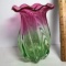 Pretty Pink & Green Glass Vase with Swirled Edge by Teleflora