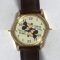 Gold Tone Mickey Mouse Watch with Brown Leather Band