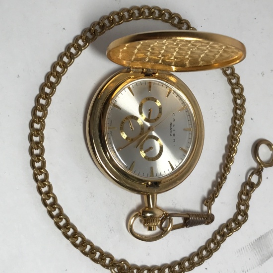 Gold Tone Colibri Quartz Pocket Watch