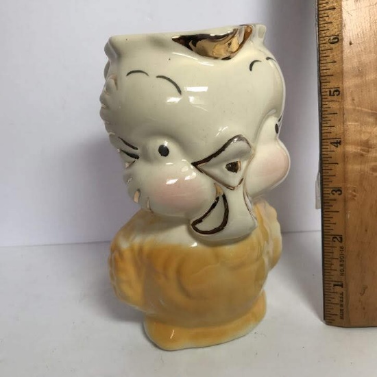 Vintage Pottery Owl Creamer with Gilt Accent