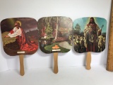 Vintage Jesus & Spiritual Hand Fans with Advertisements on Back