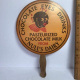 Vintage “Chocolate Eyes Drinks” Null’s Dairy Advertisement Hand Fan