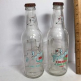 Pair of Vintage Frostie Cherry Limeade Soda Bottles with Caps