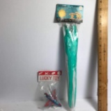 Pair of Vintage Dime Store Toys - Parasol Hat & Tin Friction Plane