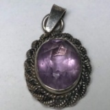 Sterling Silver Pendant with Purple Stone