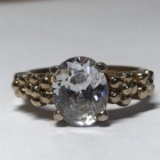 Sterling Silver Gold Plated Ring with Clear Stone Size 8