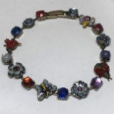 Vintage Silver Tone Bracelet with Flowers, Butterflies & Lady Bugs