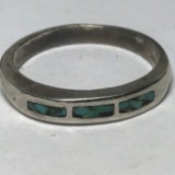 Sterling Silver Ring with Turquoise Colored Inlay Size 8.5