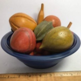 Nice Lot of Wooden Fruit in Cobalt Pfaltzgraff Bowl