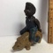 Vintage Cast Iron Black Americana Child On Hog Coin Bank