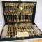 Large Set of Vintage Gold Plated Wm Rogers & Sons Flatware in Case