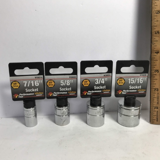 Lot of 4- 3/8” Sockets - 7/16”, 5/8”, 3/4”, 15/16”