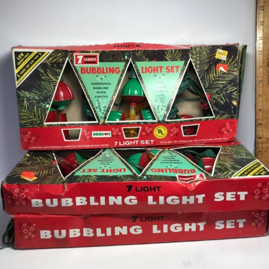Lot of 3 Vintage Bubbling Light Sets in Original Boxes