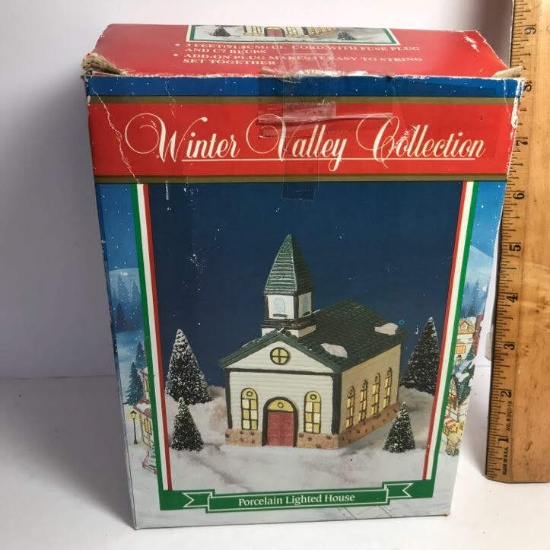 Winter Valley Collection Porcelain Lighted Church in Box