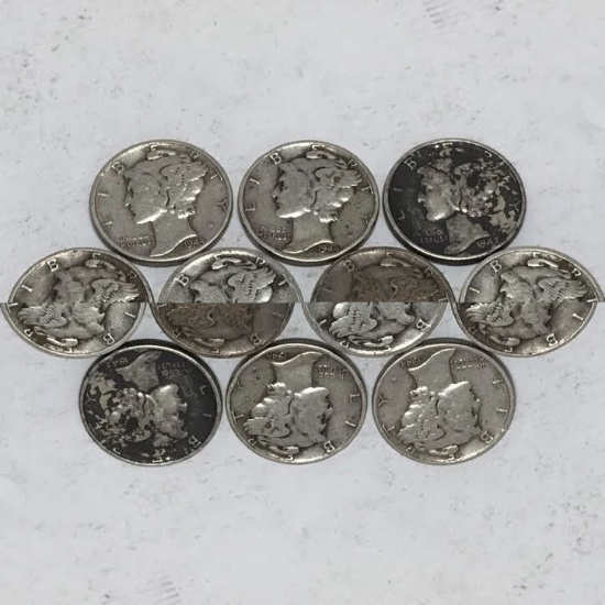 Lot of 10 1942-1944 Mercury Silver Dimes
