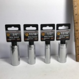 Lot of 4- 3/8” Drive Deep Sockets - 3/4”, 11/16”, 1/2”, 13/16”