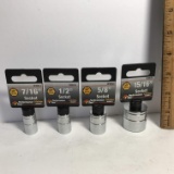 Lot of 4 - 3/8” Sockets - 7/16”, 1/2”, 5/8, 15/16”