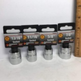 Lot of 4 - 3/8” Drive Sockets - 13/16”, 11/16”, 5/8”, 7/8”