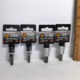 Lot of 4 - 3/8” Drive Sockets - 7mm Hex Bit, 7/32” Hex Bit, T-55 Star Bit Socket