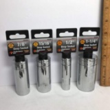 Lot of 4 - 1/2” Drive Sockets - 7/8”, 15/16”, 1/2”, 1-1/4”