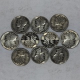 Lot of 10 - 1923-1944 Mercury Silver Dimes