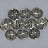 Lot of 10. 1940-1944 Mercury Silver Dimes