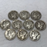 Lot of 10 1941-1944 Mercury Silver Dimes