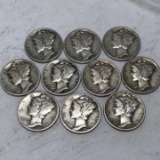Lot of 10 -1939-1944 Mercury Silver Dimes