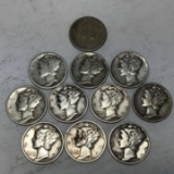 Lot of 11 - 1924-1945 Mercury Silver Dimes