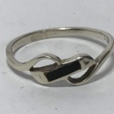 Sterling Silver Ring with Onyx Inlay - Size 6