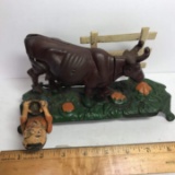 Cast Iron Milking Cow Coin Bank