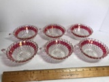 Set of 6 Vintage Diamond Pattern Mugs with Cranberry Band