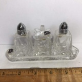 Cut Crystal Salt & Pepper Shakers & Jelly Jar Set