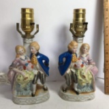 Pair of Vintage Porcelain Occupied Japan Victorian Lamps