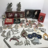 Large Lot of Pewter & More Christmas Ornaments Most with Tags