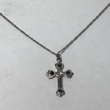 Sterling Silver Cross Pendant with Purple Stones on 19” Sterling Chain