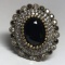 Beautiful Sterling Silver Ring with Onyx Stones & White Sapphire Stones Size 8