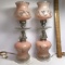 Pair of Antique Gorgeous Pink & Clear Glass Lamps