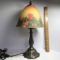 Beautiful Brass Base Lamp with Reverse Painted Glass Lamp Shade