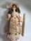 Vintage Porcelain Doll with Long Peach Dress & Pretty Pipe Curls on Stand