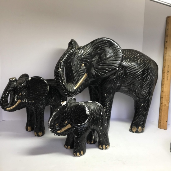 Lot of 3 Chalk-ware Elephant Statues with Trunks Up