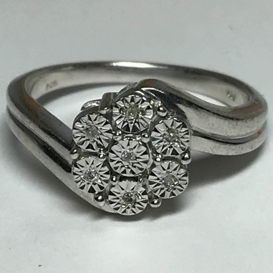 Gorgeous Flower Sterling Silver Ring with Clear Stones -Diamond? -Size 7