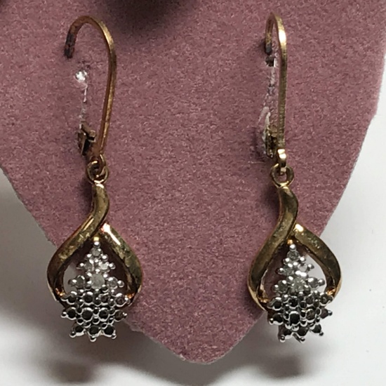 Gold Plate Over Sterling Silver Earrings with Natural Diamond Center
