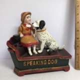 Cast Iron Speaking Dog Penny Bank in Box