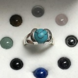 Sterling Silver Ring with 9 Interchangeable Stones Size 9