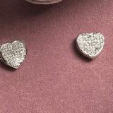 Sterling Silver Heart Earrings with Diamond Center