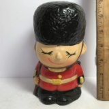 Vintage Hand Painted Clay Palace Guard Coin Bank