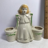 Vintage Pottery Dutch Women Carrying Well Buckets Planter