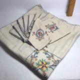 Beautiful 50” x 50” Vintage Hand Cross Stitched Floral Table Cloth with 10 Napkins