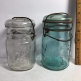 Vintage Blue Glass Mason Jar & Clear Glass Ball Mason Jar with Lid